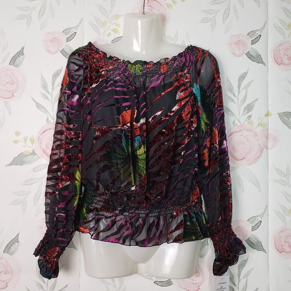 NEW Peter Nygard Bold Velvet Burnout Top Peplum Blouse womens 6 S XS - Picture 1 of 11